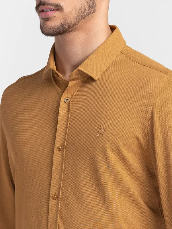 Being Human Slim Fit Men Collared Shirts-Camel