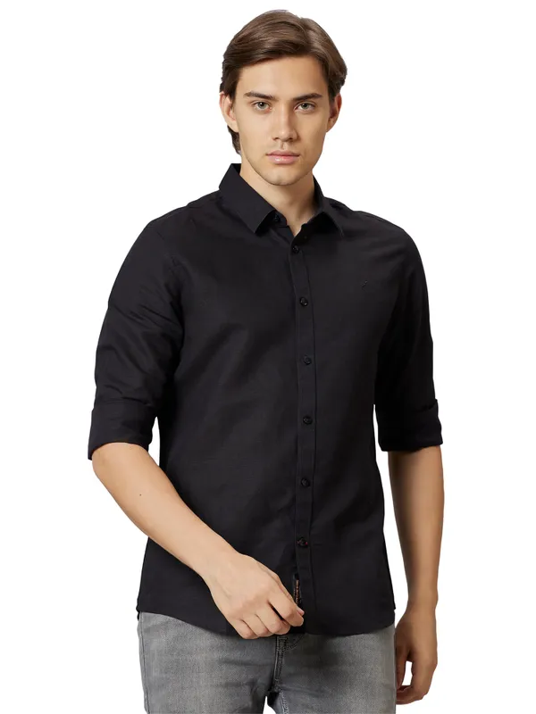 Being Human Slim Fit Men Collared Shirts-Black