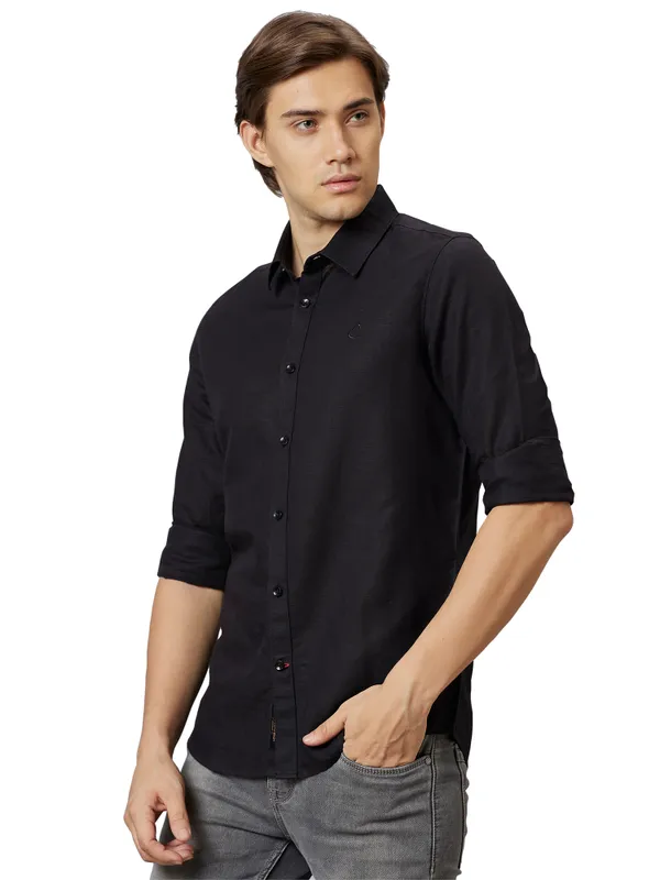 Being Human Slim Fit Men Collared Shirts-Black