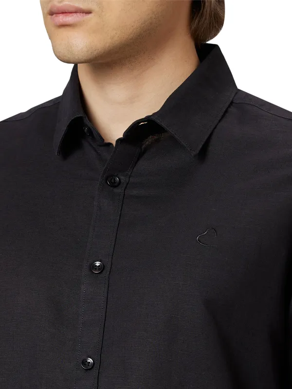 Being Human Slim Fit Men Collared Shirts-Black