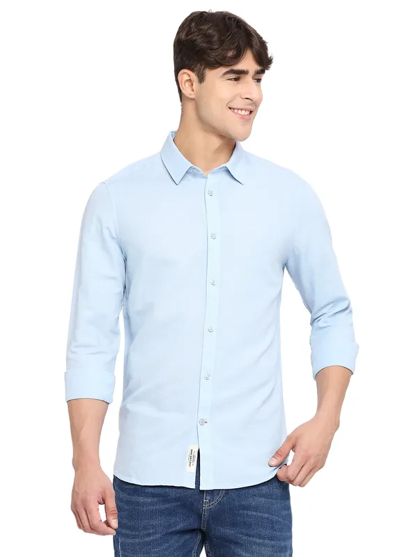 Being Human Slim Fit Men Collared Shirts-Lt.Blue