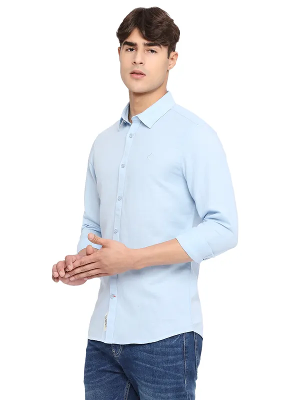 Being Human Slim Fit Men Collared Shirts-Lt.Blue