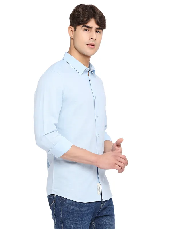 Being Human Slim Fit Men Collared Shirts-Lt.Blue