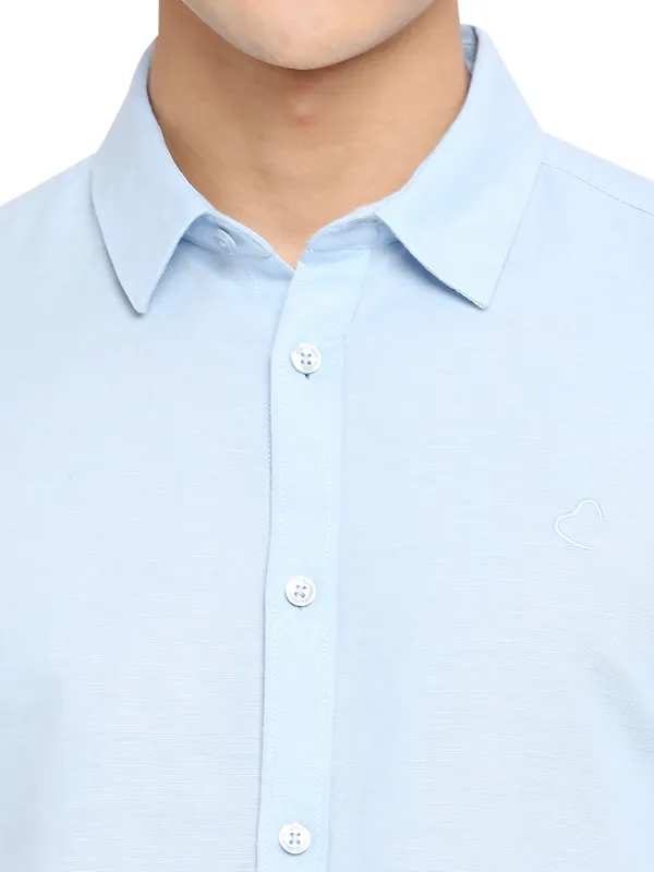 Being Human Slim Fit Men Collared Shirts-Lt.Blue