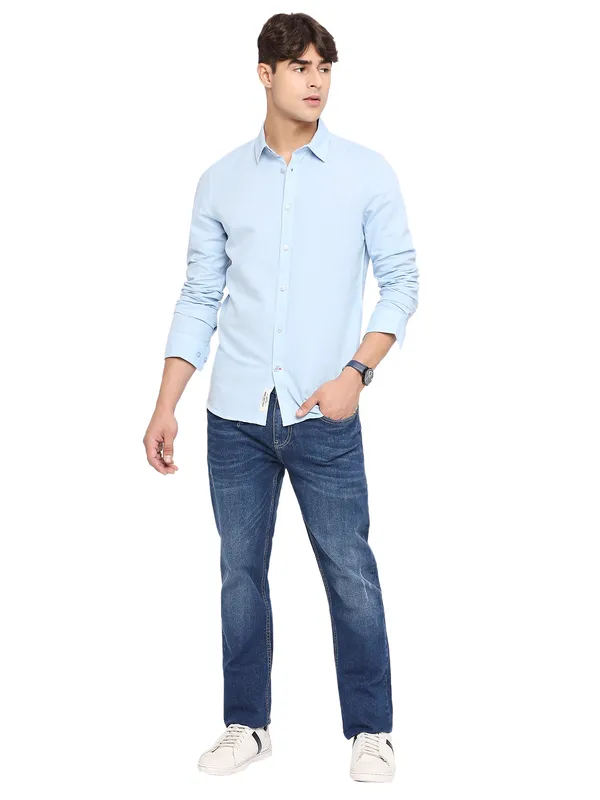 Being Human Slim Fit Men Collared Shirts-Lt.Blue