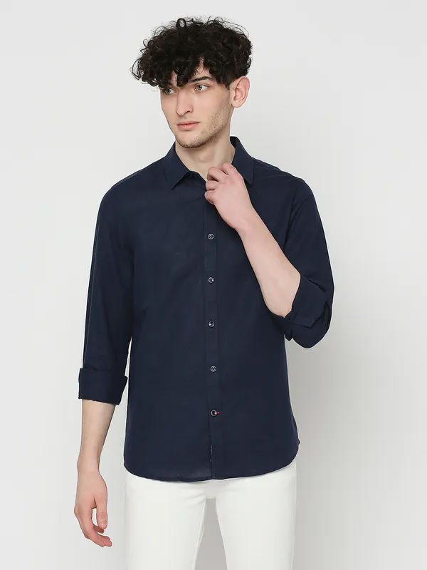 Being Human Clothing Men Slim Fit Collared Shirts-Navy