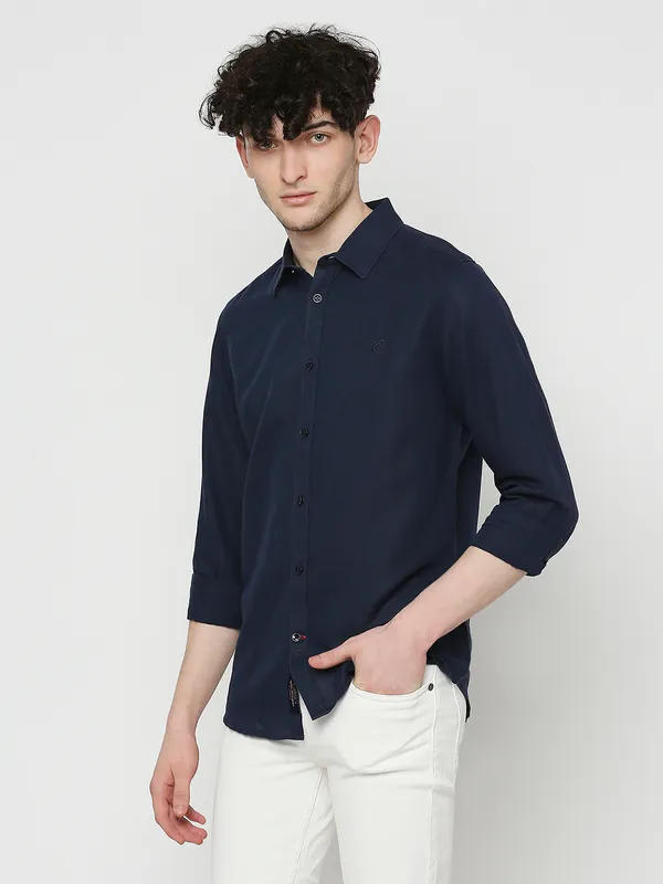 Being Human Clothing Men Slim Fit Collared Shirts-Navy