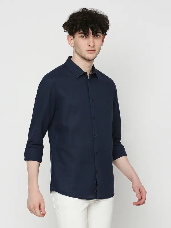Being Human Clothing Men Slim Fit Collared Shirts-Navy