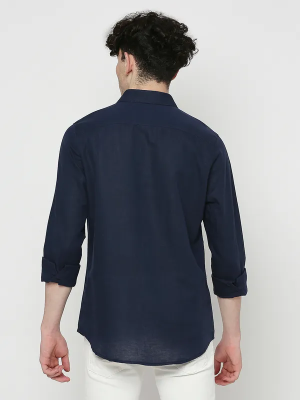 Being Human Clothing Men Slim Fit Collared Shirts-Navy