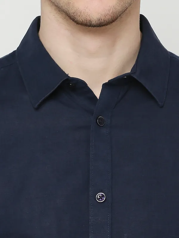 Being Human Clothing Men Slim Fit Collared Shirts-Navy