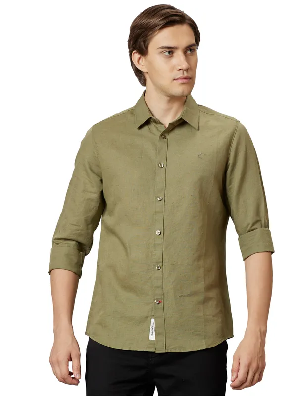 Being Human Slim Fit Men Collared Shirts-Olive