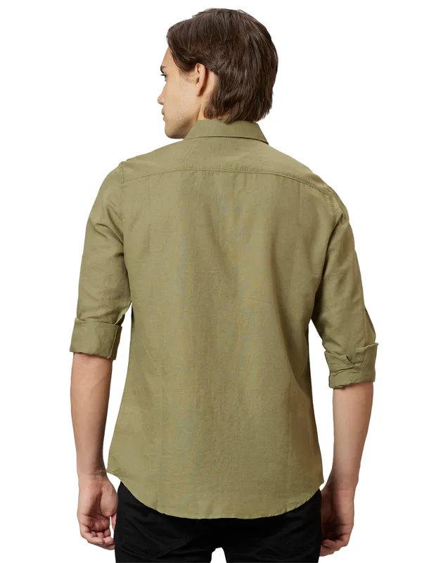 Being Human Slim Fit Men Collared Shirts-Olive