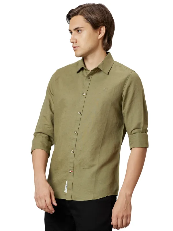 Being Human Slim Fit Men Collared Shirts-Olive