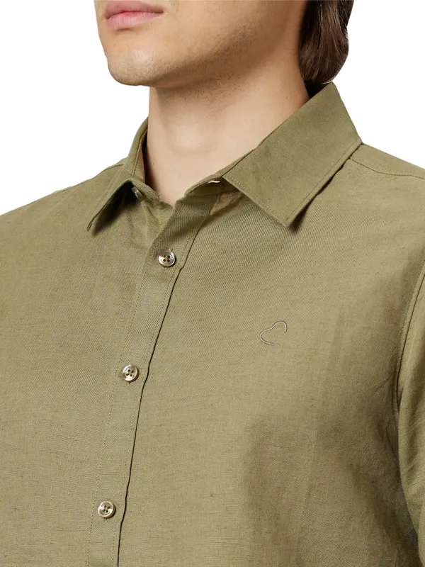 Being Human Slim Fit Men Collared Shirts-Olive