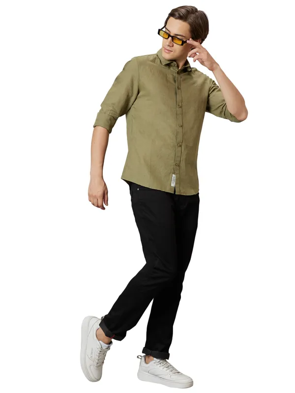 Being Human Slim Fit Men Collared Shirts-Olive