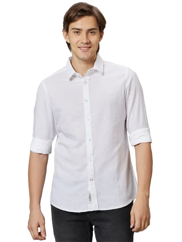 Being Human Slim Fit Men Collared Shirts-White