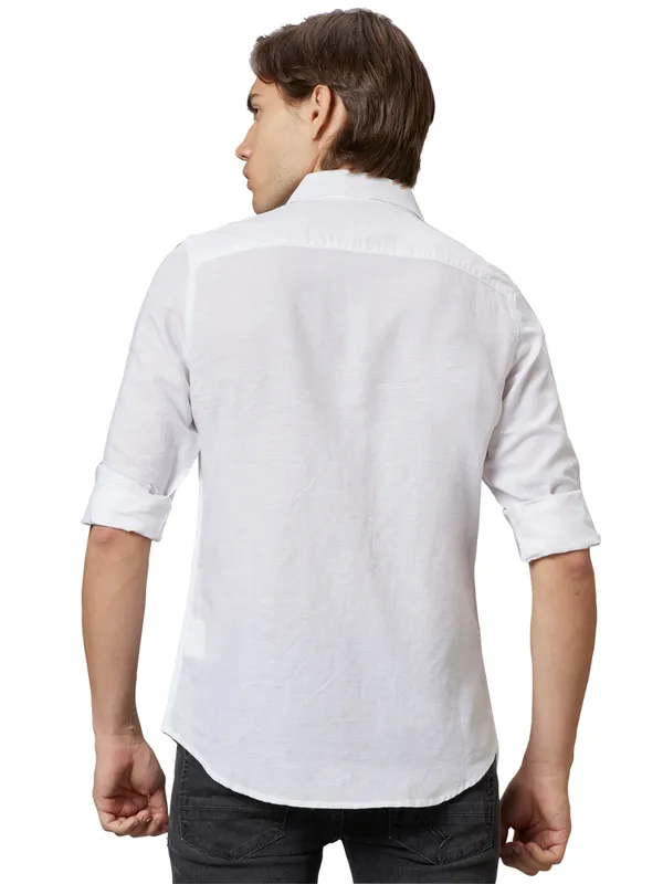 Being Human Slim Fit Men Collared Shirts-White