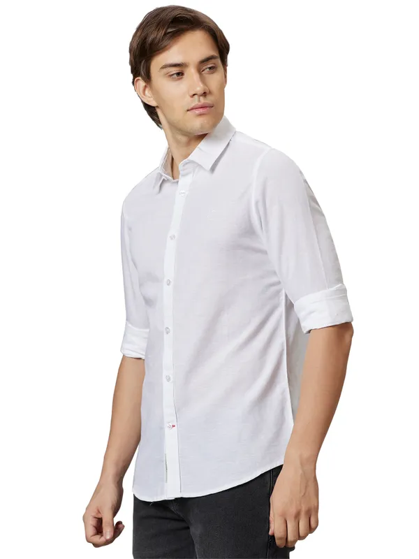 Being Human Slim Fit Men Collared Shirts-White