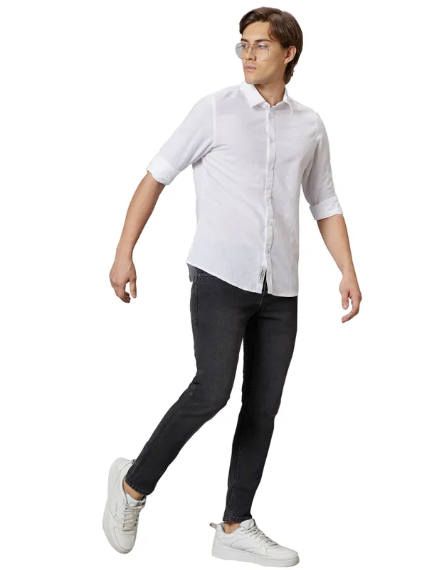 Being Human Slim Fit Men Collared Shirts-White