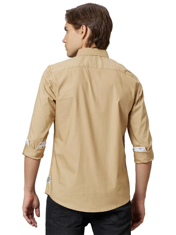 Being Human Slim Fit Men Collared Shirts-Beige