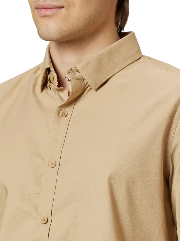 Being Human Slim Fit Men Collared Shirts-Beige