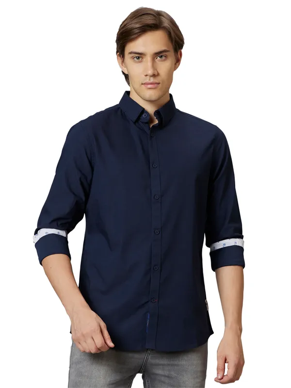 Being Human Slim Fit Men Collared Shirts-Navy