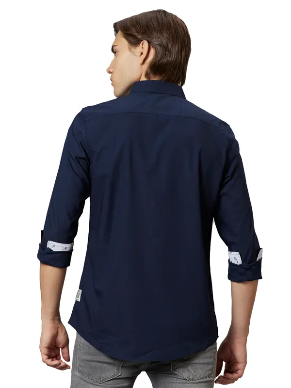 Being Human Slim Fit Men Collared Shirts-Navy