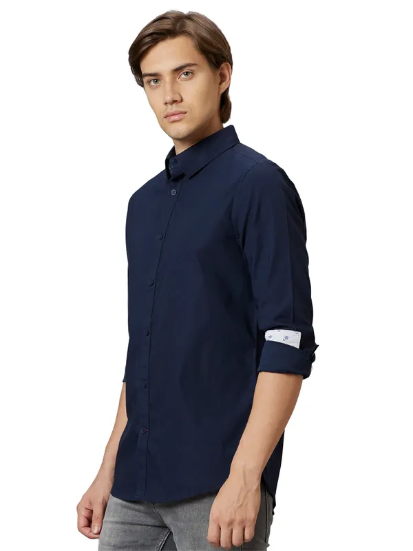 Being Human Slim Fit Men Collared Shirts-Navy