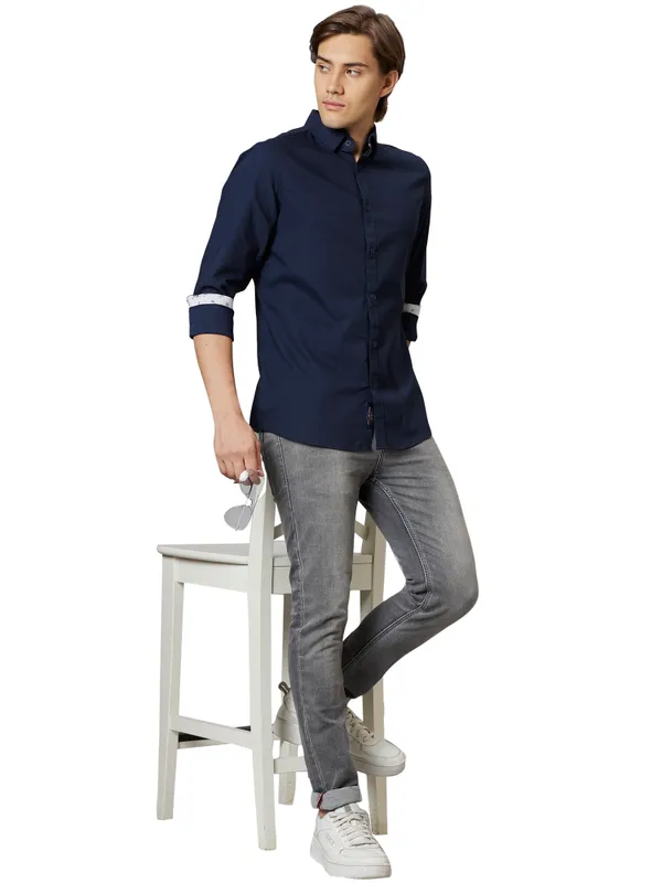 Being Human Slim Fit Men Collared Shirts-Navy