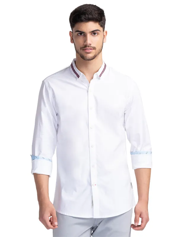 Being Human Slim Fit Men Collared Shirts-White