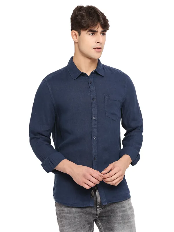 Being Human Slim Fit Men Collared Shirts-Navy