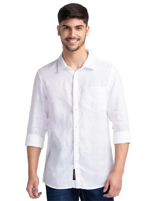 Being Human Slim Fit Men Collared Shirts-White