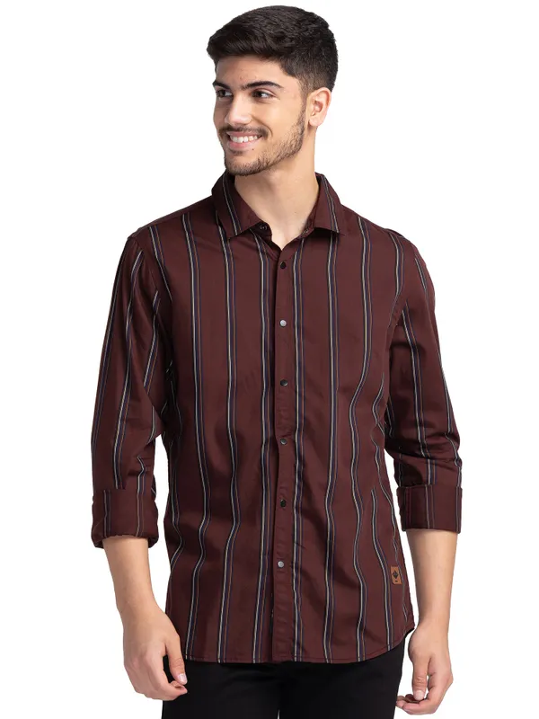 Being Human Slim Fit Men Collared Shirts-Maroon