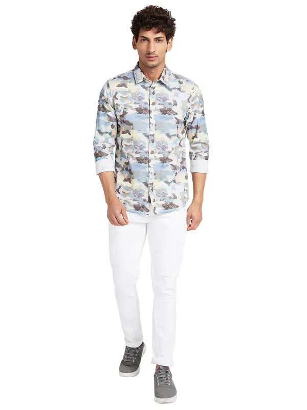 Being Human Clothing Men Slim Fit Collared Shirts-Ecru