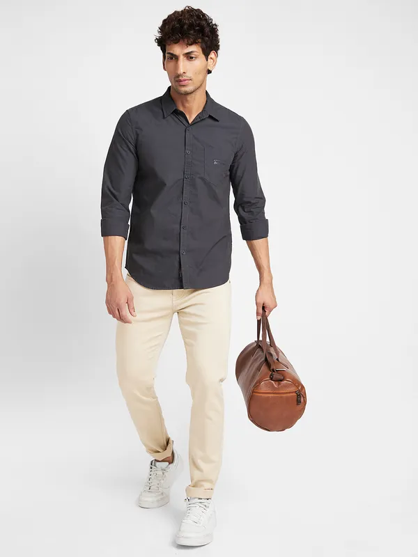 Being Human Clothing Men Slim Fit Shirts-Dk Grey