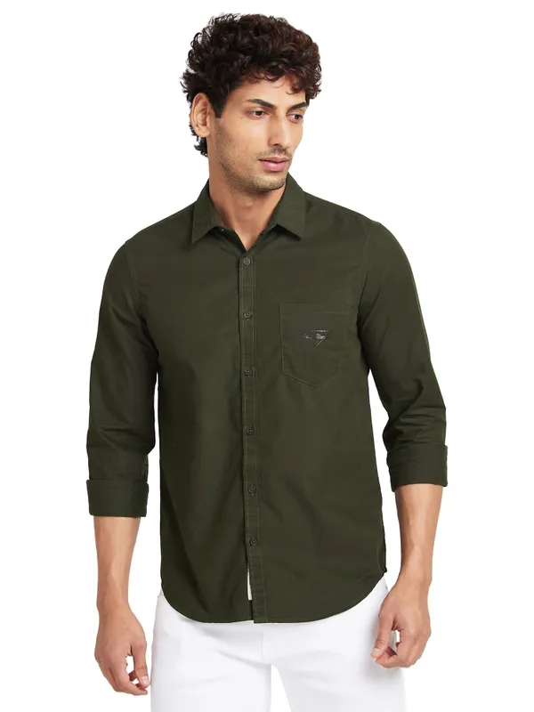 Being Human Clothing Men Slim Fit Collared Shirts-Forest Green