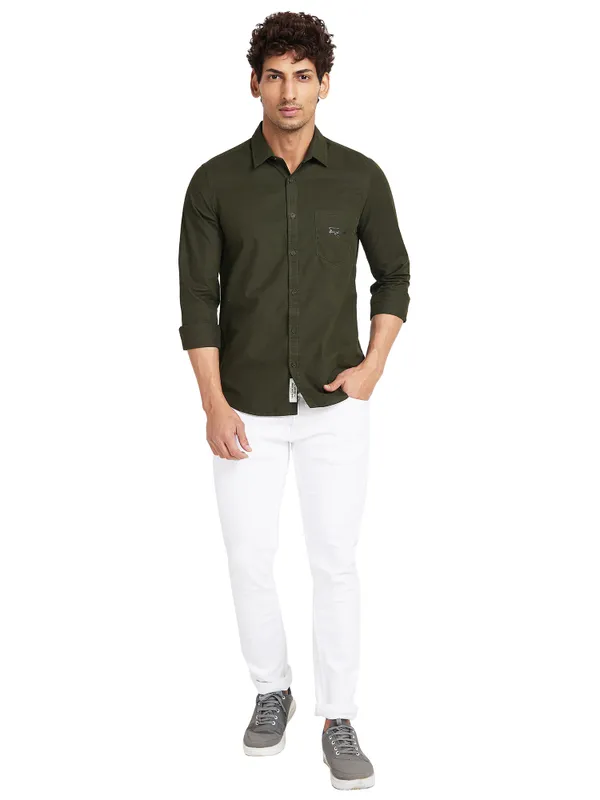 Being Human Clothing Men Slim Fit Collared Shirts-Forest Green