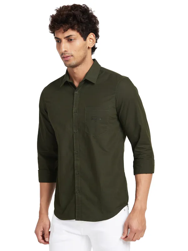 Being Human Clothing Men Slim Fit Collared Shirts-Forest Green