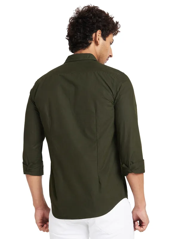 Being Human Clothing Men Slim Fit Collared Shirts-Forest Green