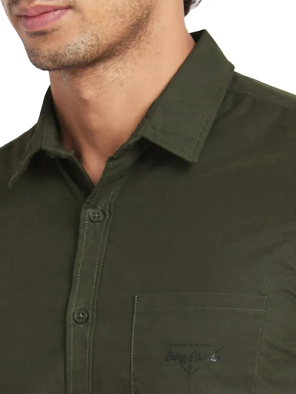 Being Human Clothing Men Slim Fit Collared Shirts-Forest Green