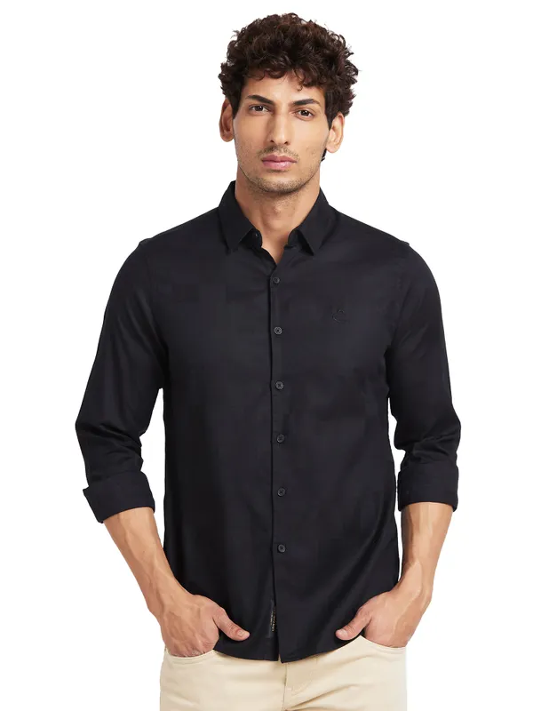 Being Human Clothing Men Slim Fit Collared Shirts-Black