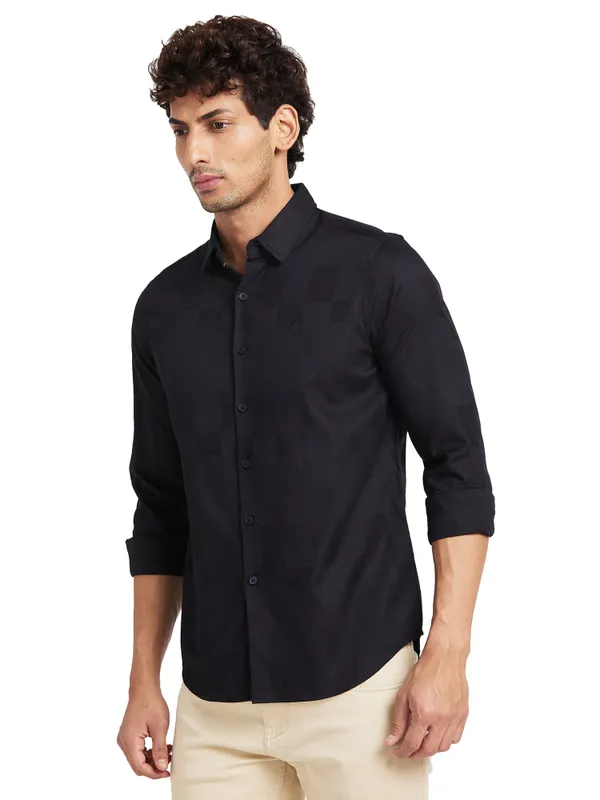 Being Human Clothing Men Slim Fit Collared Shirts-Black