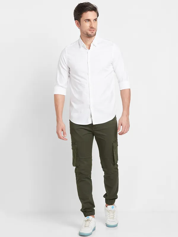 Being Human Clothing Men Slim Fit Collared Shirts-White
