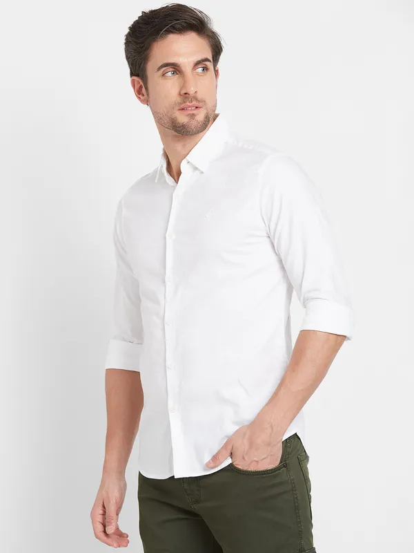 Being Human Clothing Men Slim Fit Collared Shirts-White