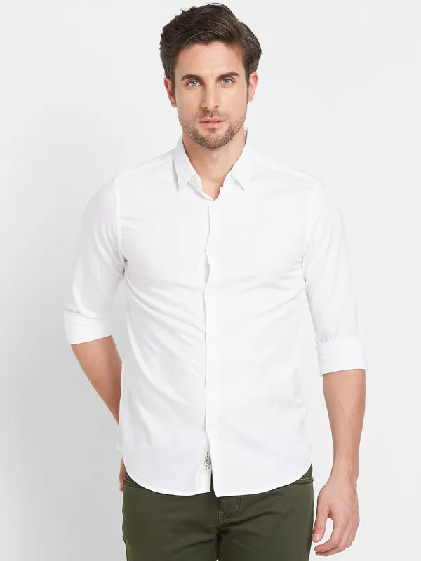 Being Human Clothing Men Slim Fit Collared Shirts-White