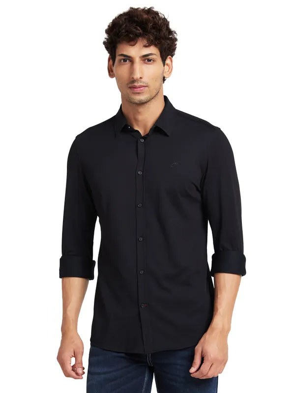 Being Human Slim Fit Men Collared Shirts-Black
