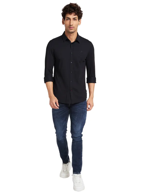 Being Human Slim Fit Men Collared Shirts-Black