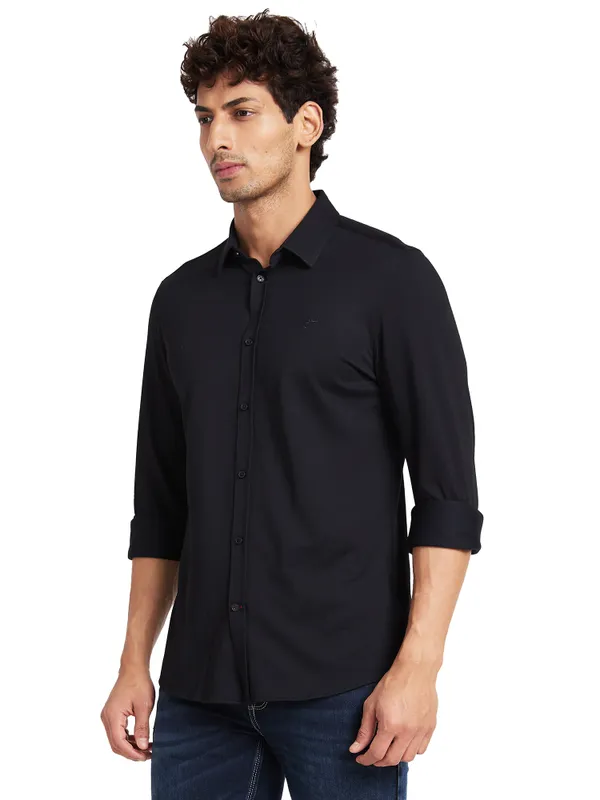 Being Human Slim Fit Men Collared Shirts-Black