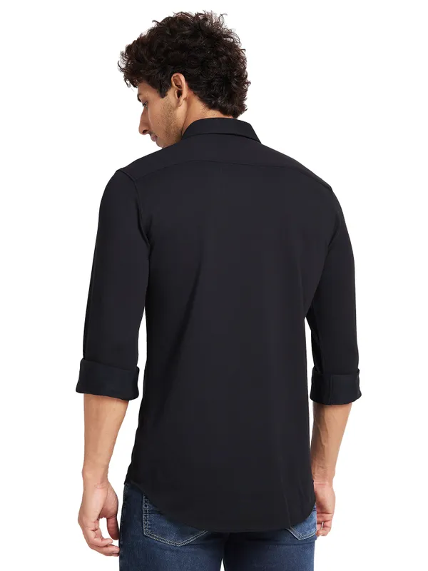 Being Human Slim Fit Men Collared Shirts-Black