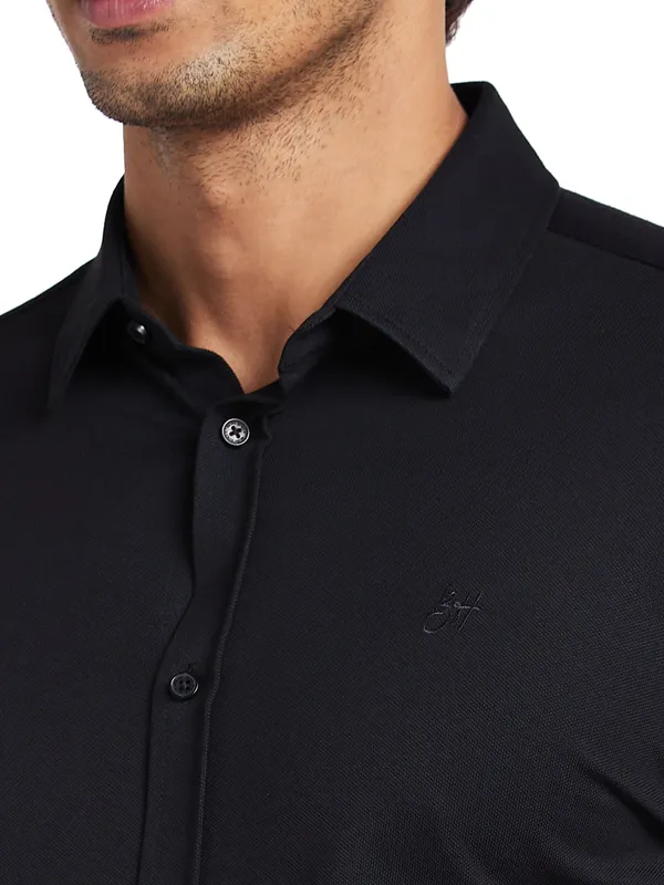 Being Human Slim Fit Men Collared Shirts-Black